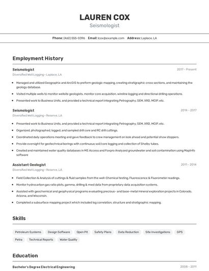 Seismologist Resume