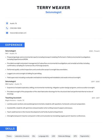 Seismologist Resume