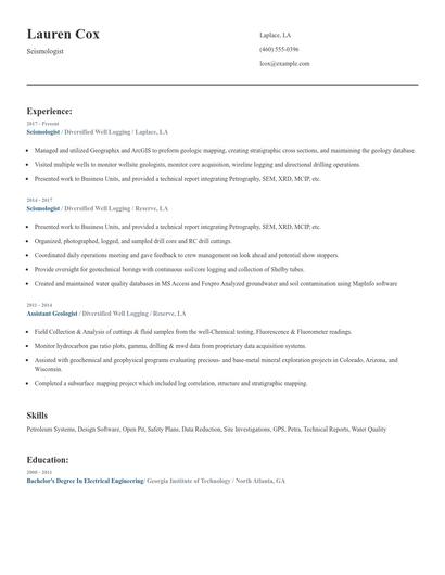 Seismologist Resume