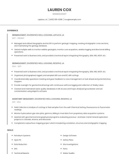 Seismologist Resume