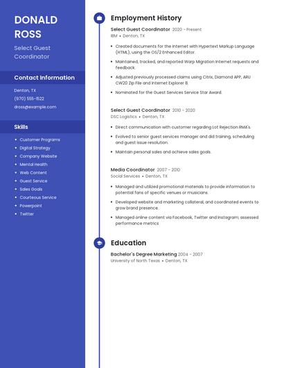 Select Guest Coordinator Resume