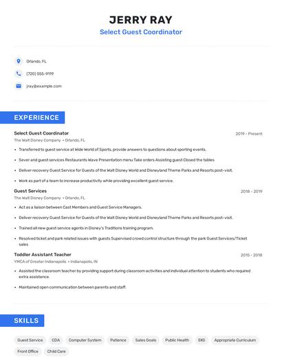 Select Guest Coordinator Resume
