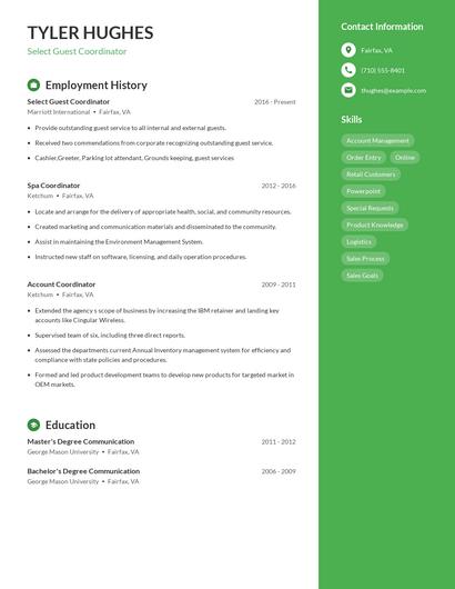 Select Guest Coordinator Resume