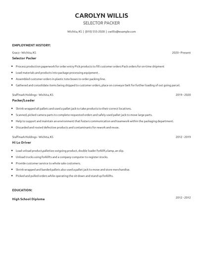 Selector Packer Resume