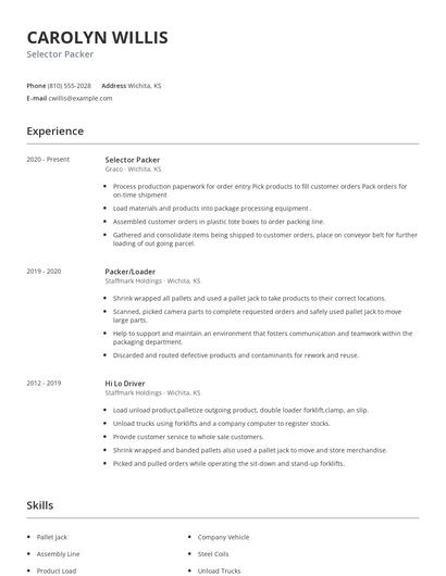 Selector Packer Resume