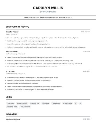 Selector Packer Resume