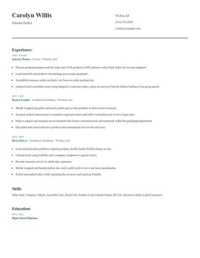 Selector Packer Resume