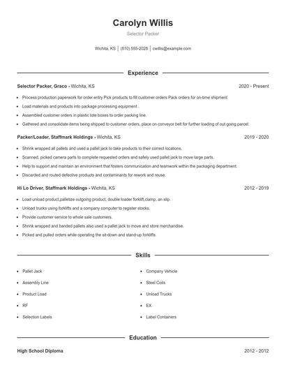 Selector Packer Resume