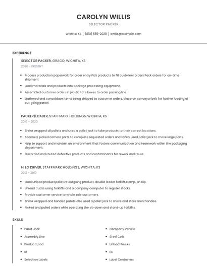 Selector Packer Resume