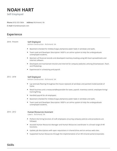 Self-Employed Resume