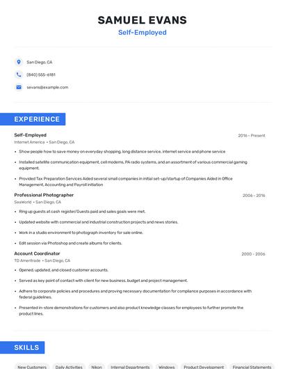 Self-Employed Resume