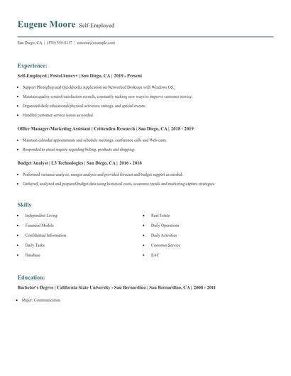 Self-Employed Resume