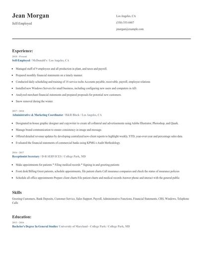 Self-Employed Resume