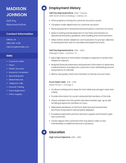 Self Pay Representative Resume