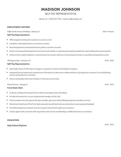 Self Pay Representative Resume