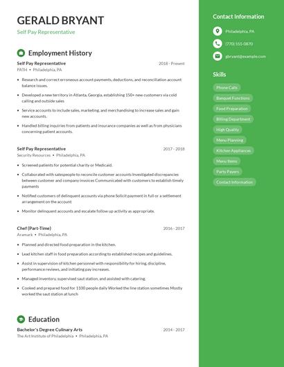 Self Pay Representative Resume