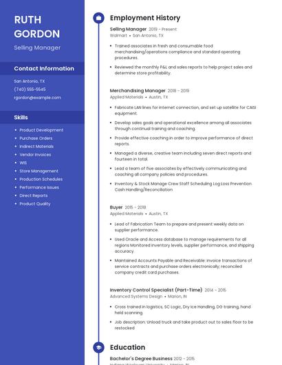 Selling Manager Resume
