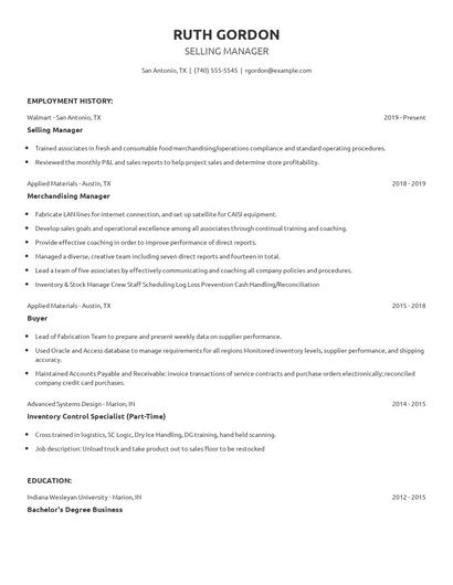 Selling Manager Resume