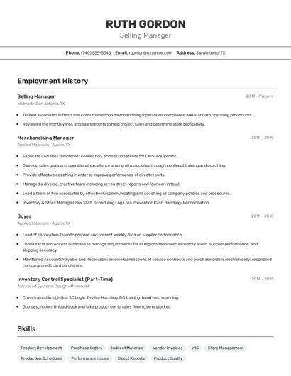 Selling Manager Resume
