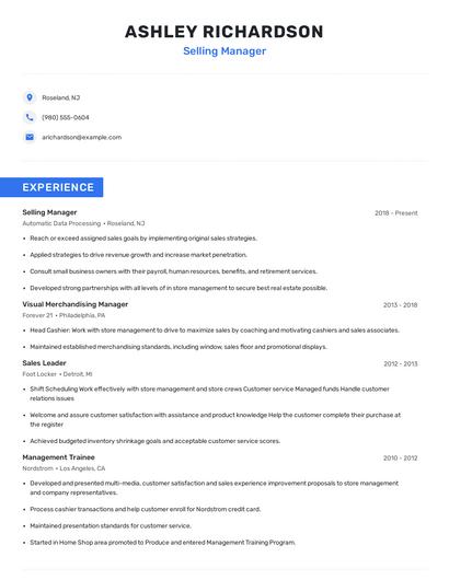 Selling Manager Resume