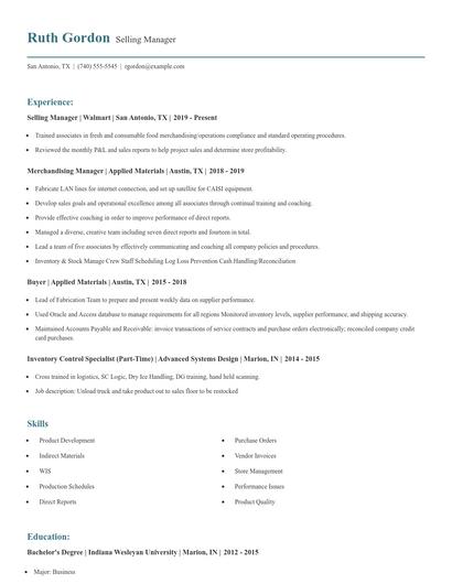 Selling Manager Resume