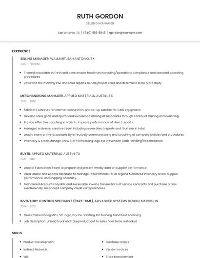 Selling Manager Resume
