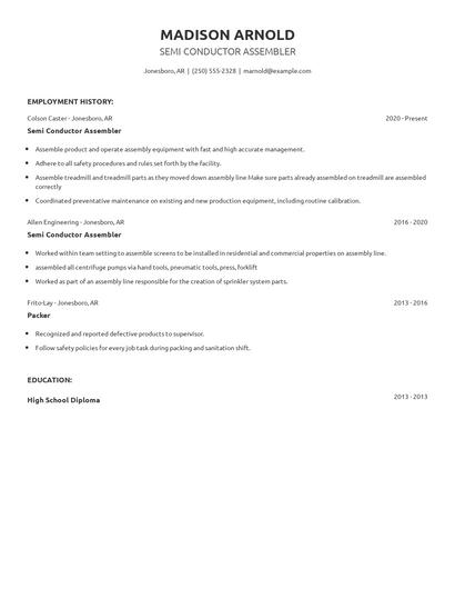 Semi Conductor Assembler Resume
