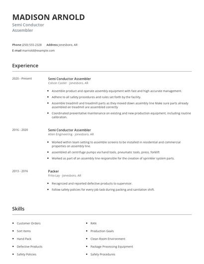 Semi Conductor Assembler Resume