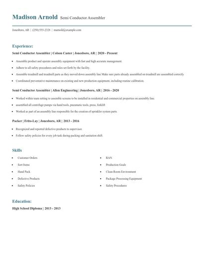 Semi Conductor Assembler Resume