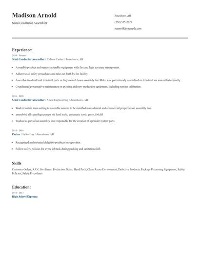 Semi Conductor Assembler Resume