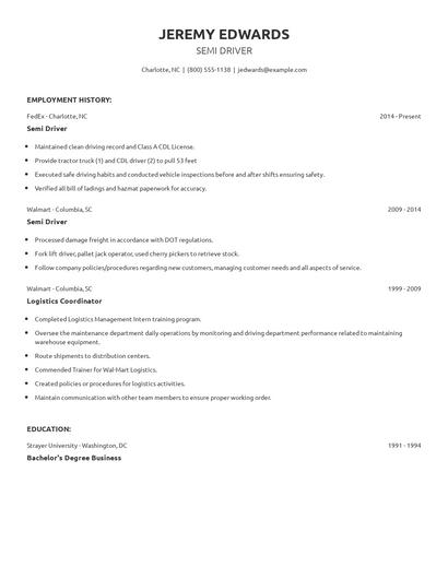 Semi Driver Resume