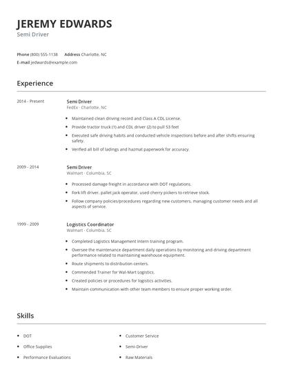 Semi Driver Resume