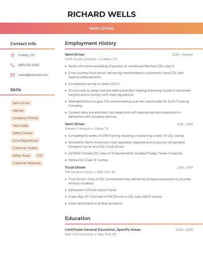 Semi Driver Resume