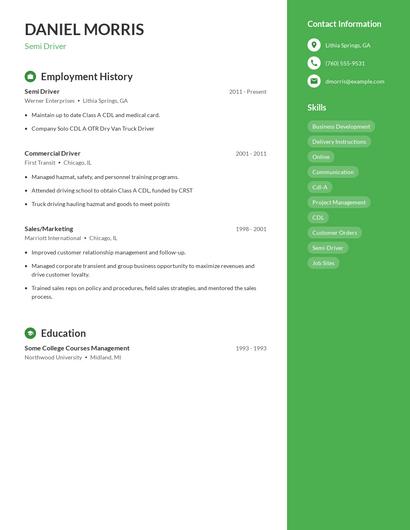 Semi Driver Resume
