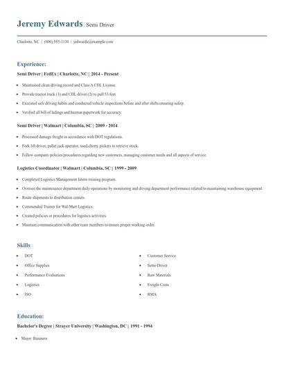 Semi Driver Resume