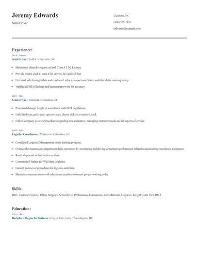 Semi Driver Resume