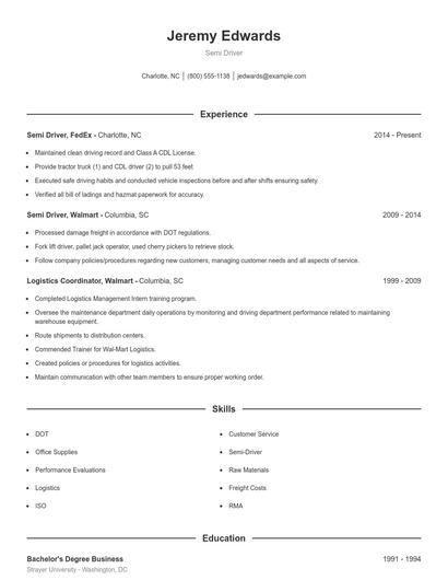 Semi Driver Resume