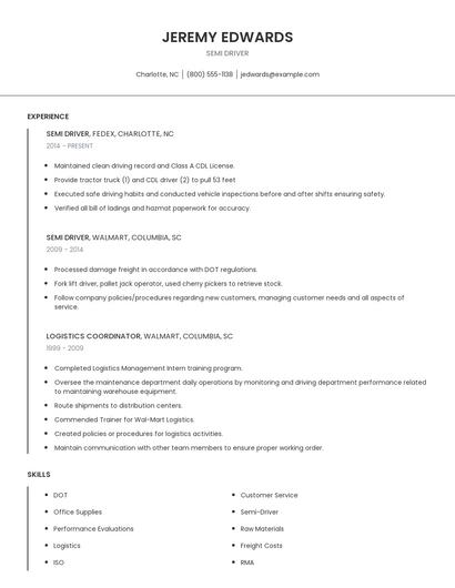 Semi Driver Resume