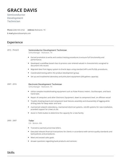 Semiconductor Development Technician Resume