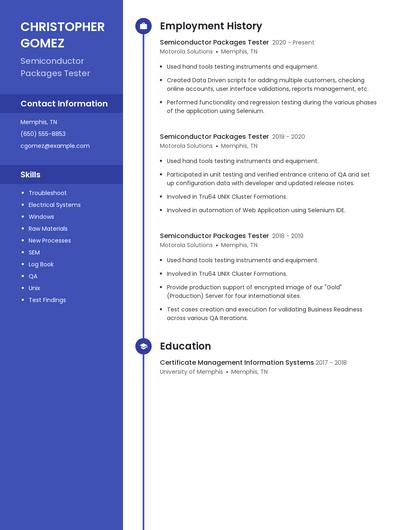 Semiconductor Packages Tester Resume