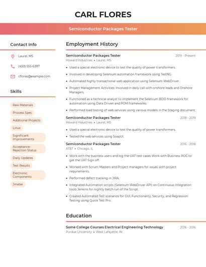 Semiconductor Packages Tester Resume