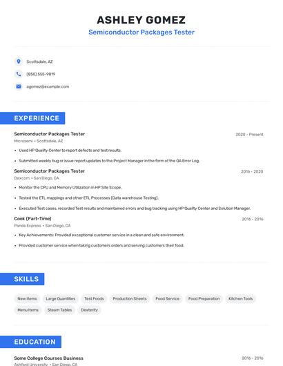 Semiconductor Packages Tester Resume