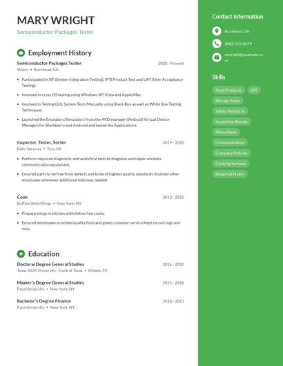 Semiconductor Packages Tester Resume