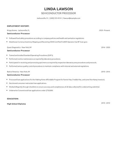 Semiconductor Processor Resume