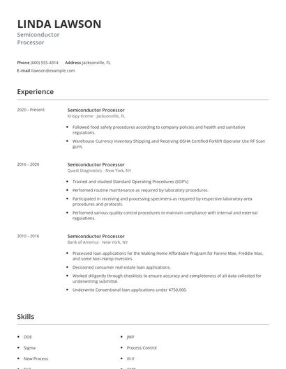 Semiconductor Processor Resume
