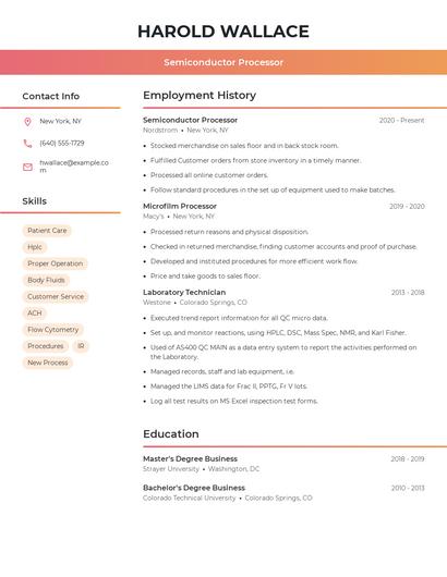 Semiconductor Processor Resume