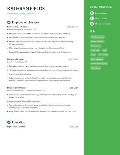 Semiconductor Processor Resume