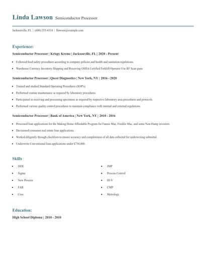 Semiconductor Processor Resume