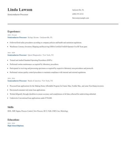 Semiconductor Processor Resume