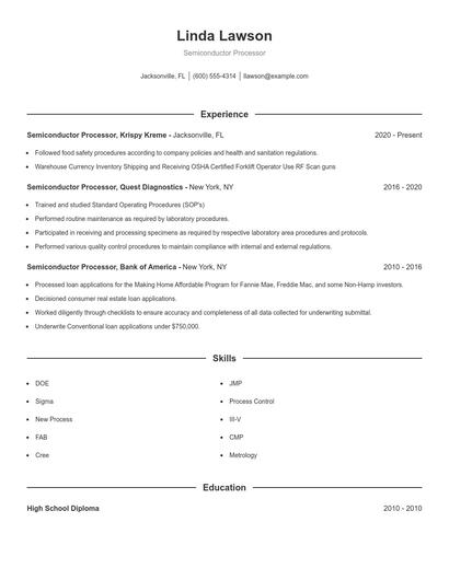 Semiconductor Processor Resume